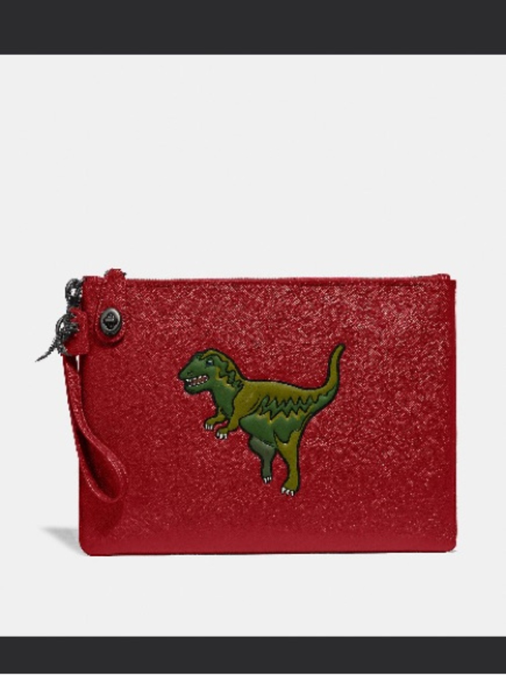 Coach Rexy Red Wristlet Leather Pouch with Green Dino Patch